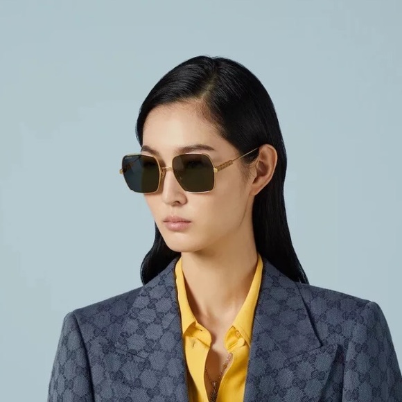 NEW GUCCI GG1434S 001 SQUARE GOLD GREY UNISEX SUNGLASSES GUCCI EYEWEAR - Picture 3 of 14